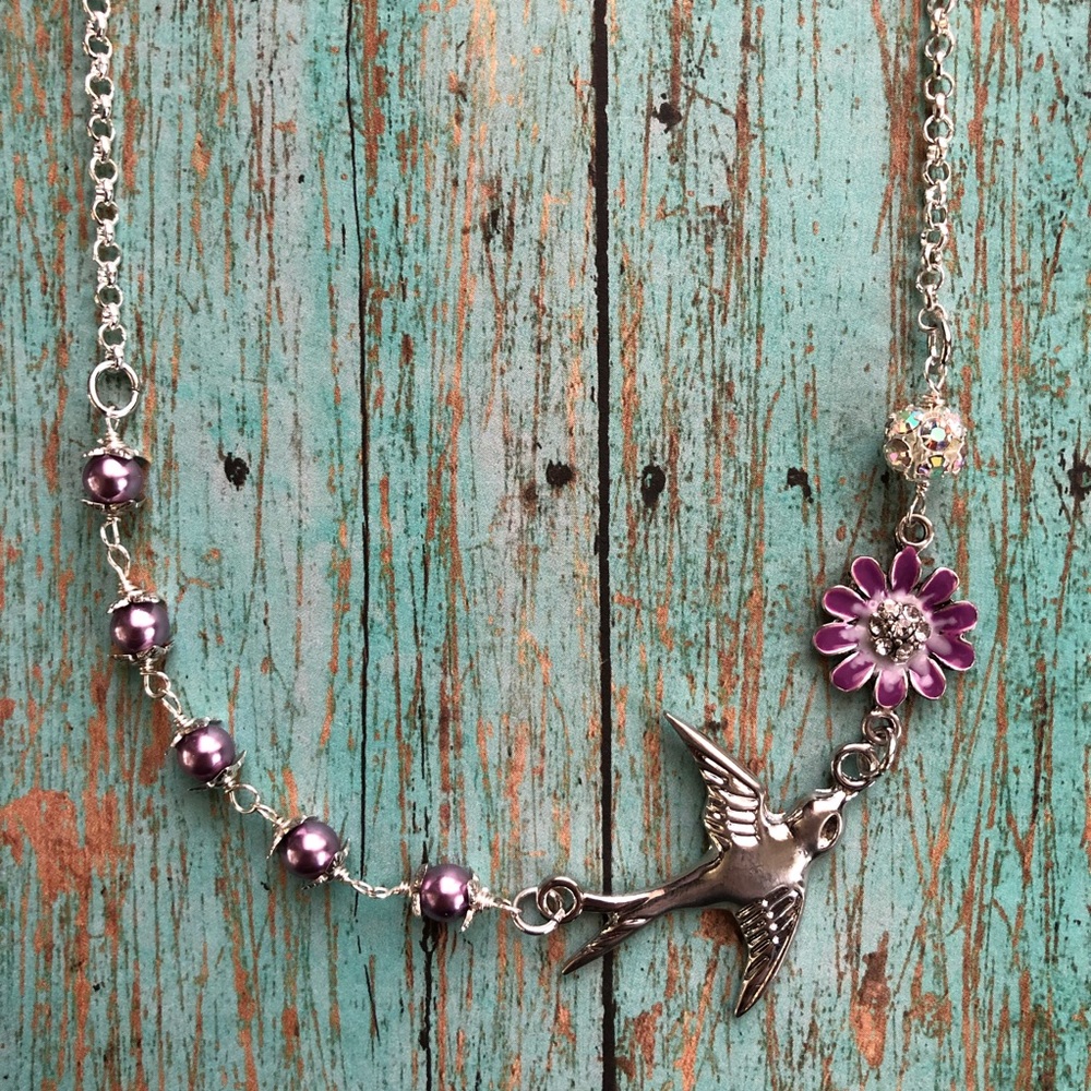 Handmade Bird Flower Necklace *firm on price*